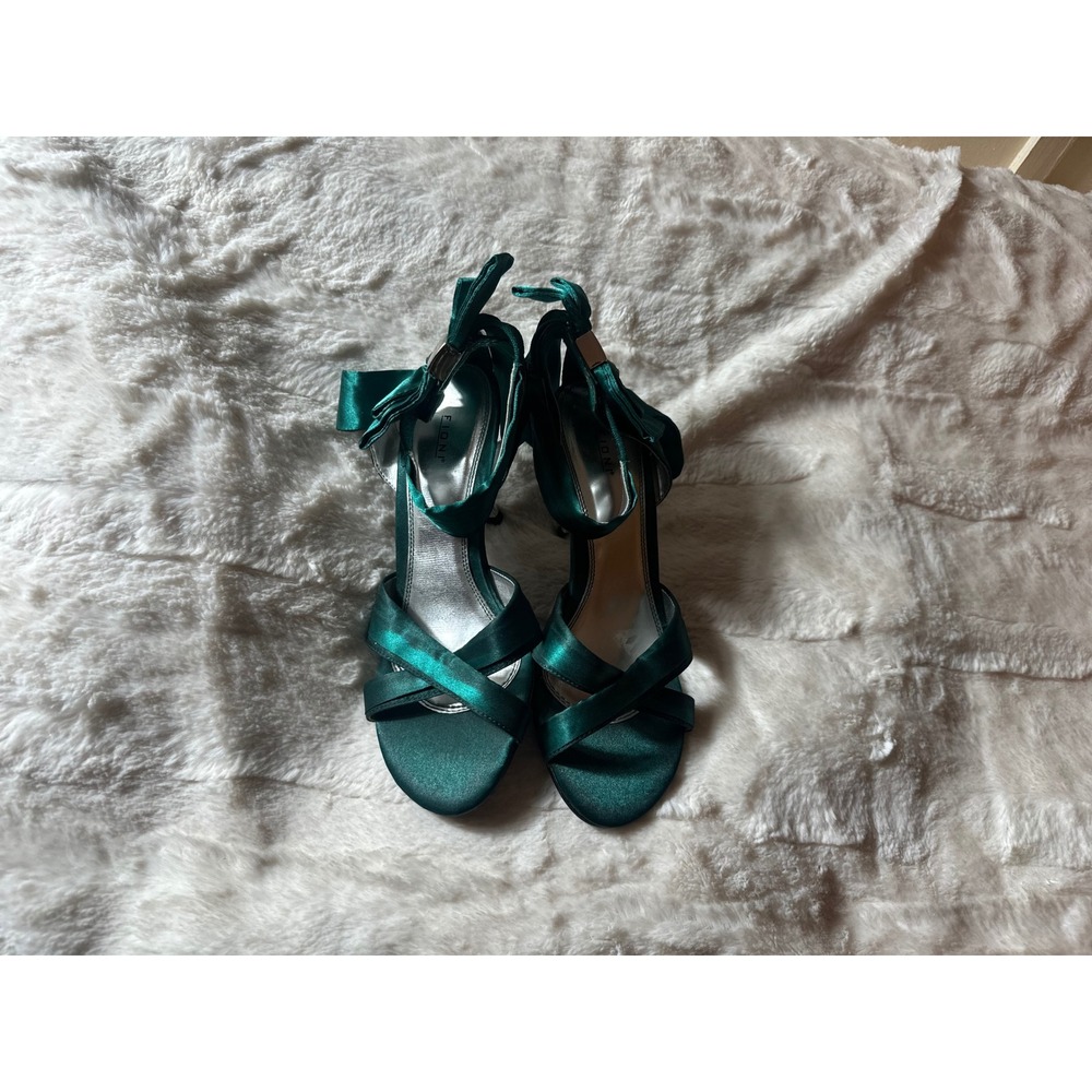 Fioni Womens Emerald Green Satin Ankle Tie Stiletto Heels Size 5.5 Dress Shoes